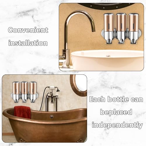 prosfalt 3 in 1 Wall Mounted Bathroom Shower Pump Dispenser and Organizer-Holds Shampoo, Soap, Conditioner, Shower Gel, for Bathroom Kitchen Hotel (Gold 3 Chamber) - Image 2