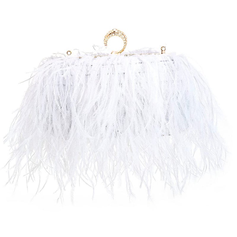 Menurra Women Real Natural Ostrich Feather Evening Bags Purses Clutch Vintage Banquet Handbag (white) - Image 1