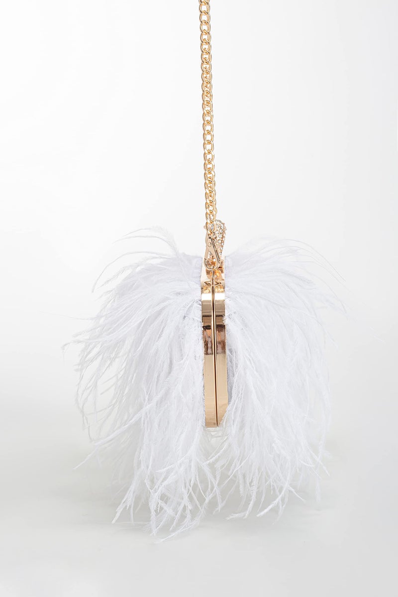 Menurra Women Real Natural Ostrich Feather Evening Bags Purses Clutch Vintage Banquet Handbag (white) - Image 4