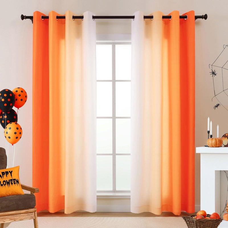 L.Z.E Orange and White Ombre Privacy Curtains 84 Inches Long 2 Panels Set Orange Light Filtering Non-See-Through Curtains & Drapes for Living Room Bedroom Nursery Grommet Top (55" W x 84" L) - Image 1