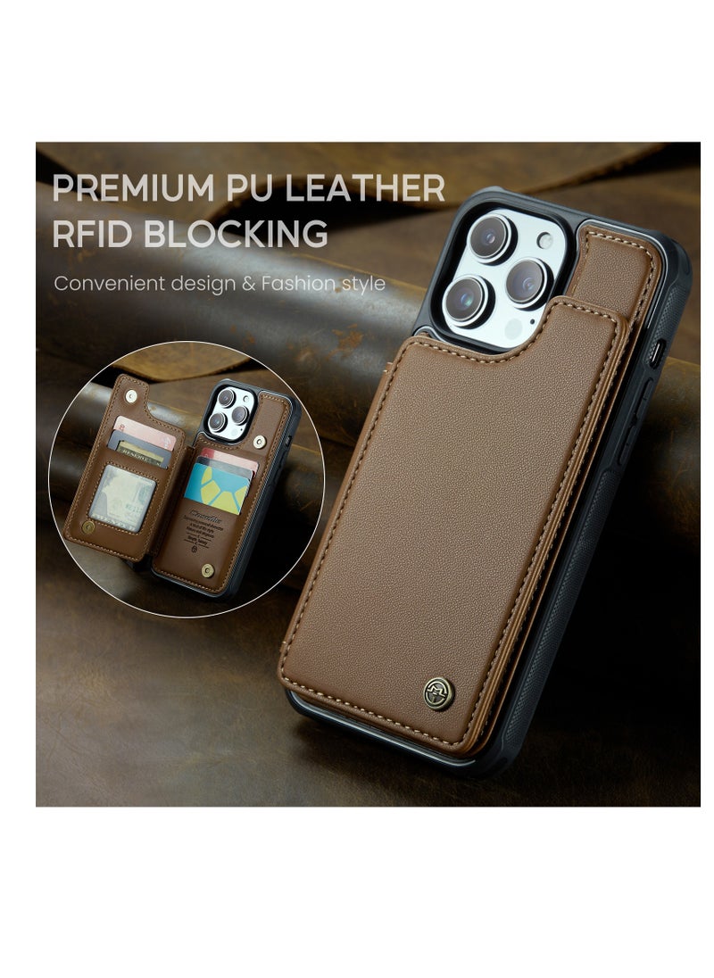 CaseMe - Wallet Case for Apple iPhone 14 Pro Max, Premium Handmade Durable PU Leather Slim Shockproof Case with [Double Magnetic Clasp] [Card Holder] [Kickstand] [RFID Blocking] (Brown) - Image 1