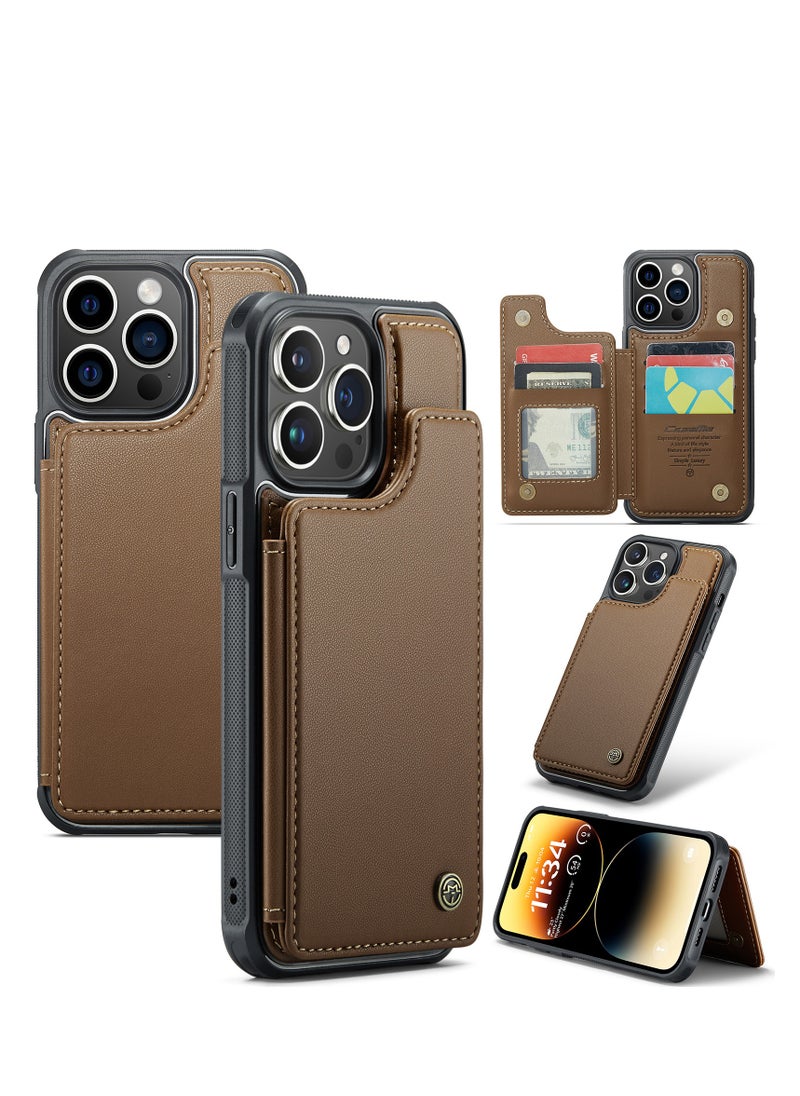 CaseMe - Wallet Case for Apple iPhone 14 Pro Max, Premium Handmade Durable PU Leather Slim Shockproof Case with [Double Magnetic Clasp] [Card Holder] [Kickstand] [RFID Blocking] (Brown) - Image 1