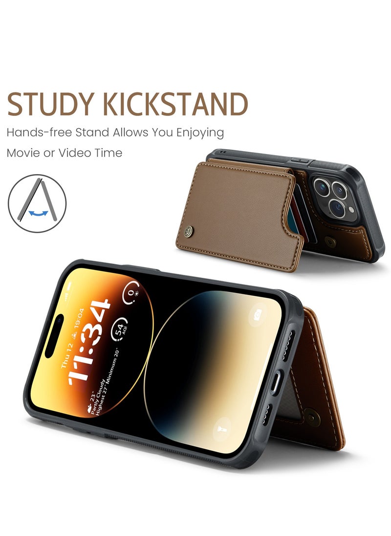 CaseMe - Wallet Case for Apple iPhone 14 Pro Max, Premium Handmade Durable PU Leather Slim Shockproof Case with [Double Magnetic Clasp] [Card Holder] [Kickstand] [RFID Blocking] (Brown) - Image 1