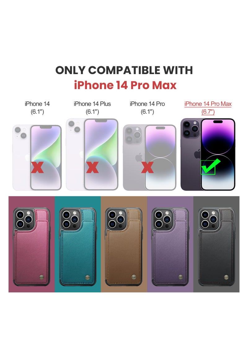 CaseMe - Wallet Case for Apple iPhone 14 Pro Max, Premium Handmade Durable PU Leather Slim Shockproof Case with [Double Magnetic Clasp] [Card Holder] [Kickstand] [RFID Blocking] (Brown) - Image 1