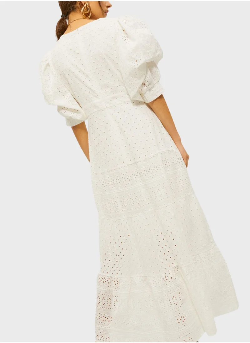 RINA Puff Sleeve Jacquard Dress