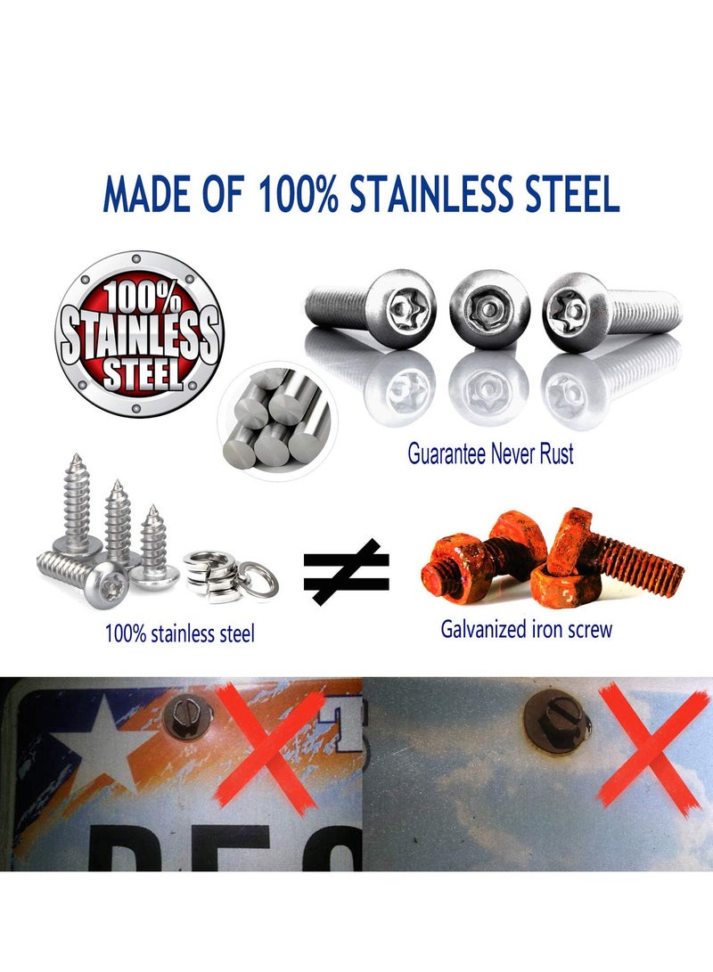 Excefore Anti Theft License Plate Screws Set Stainless Steel Bolts Fasteners Kits for Car Tag Frame 1/4" M6 Security Screw Set with Rust Proof Chrome Screw Caps Cover Tamper Resistant Mounting Hardware - Image 3