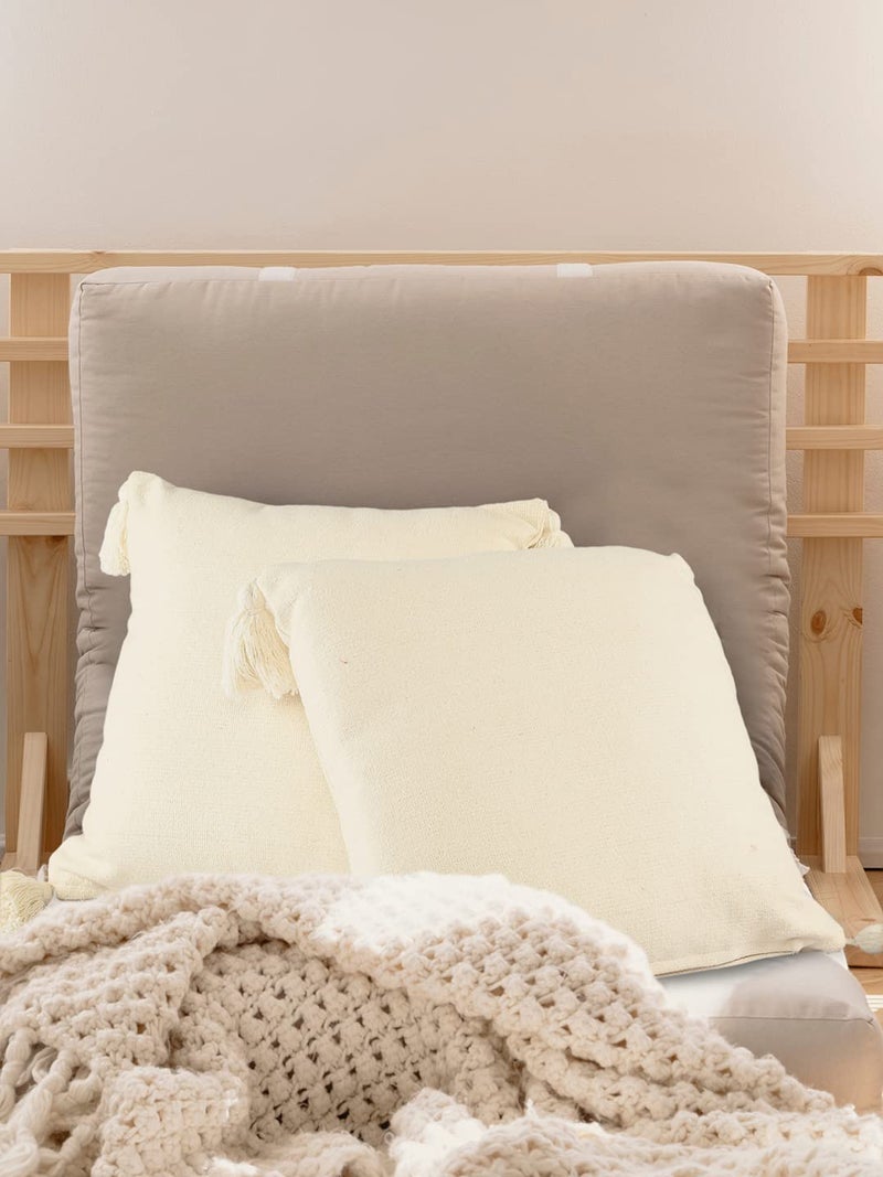 SASHAA WORLD 100% Cotton Cushion Covers with Tassels/Decorative Throw Pillow Set of 2 (45x45 cms, White) - Image 2