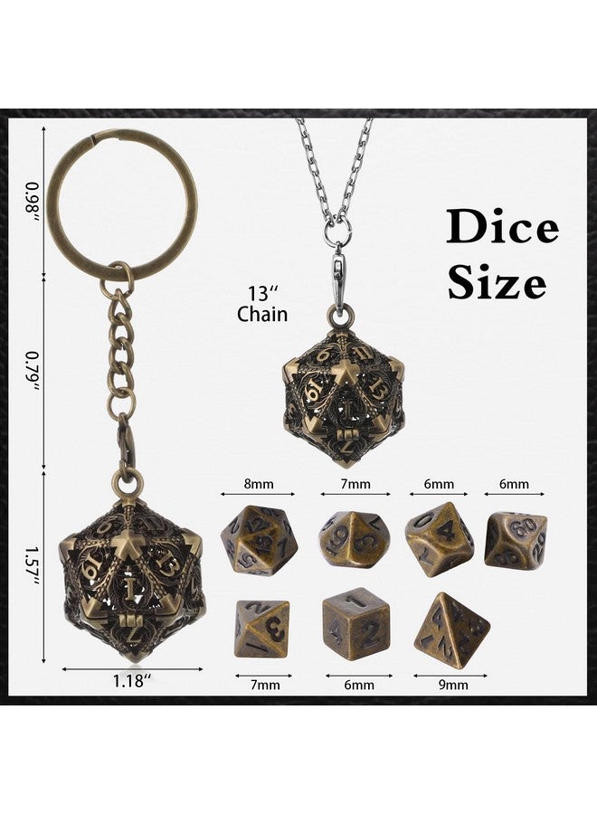 Syhood Syhood Mini Dice Set 7 Pcs Tiny Small Metal Dice Set Hollow D20 Necklace Case Keychain Role Playing Table Games Portable Teacher Gift Mother Gift(Antique Gold)  - Image 3
