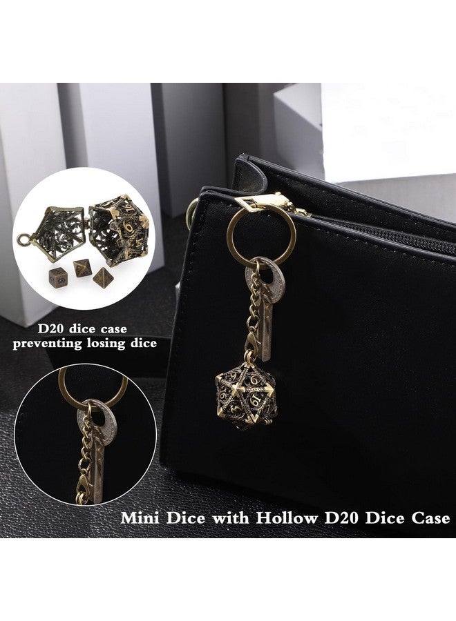 Syhood Syhood Mini Dice Set 7 Pcs Tiny Small Metal Dice Set Hollow D20 Necklace Case Keychain Role Playing Table Games Portable Teacher Gift Mother Gift(Antique Gold)  - Image 5