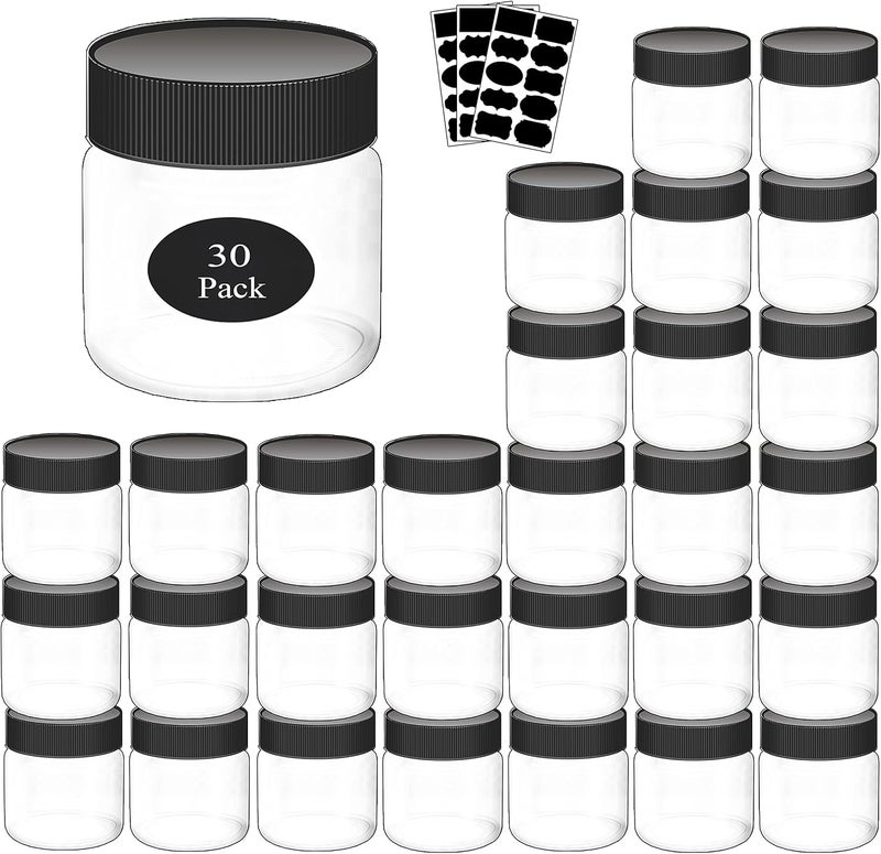 RAINBOWTIE Plastic Food Storage Box Jars With Lids Slime Containers 8oz-30 Pack-Leakproof Round Plastic Containers for Kitchen Pantry-Ideal For Home Storage-With 30 Chalkboard Stickers - Image 1