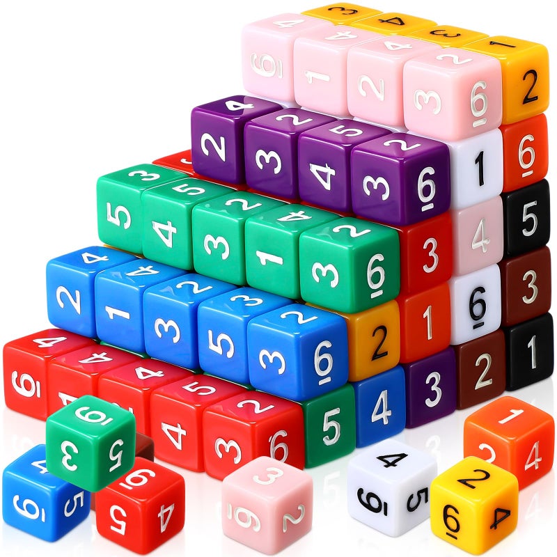 Poen 100 Pcs 16mm Dice Set Bulk 6 Sided Standard Colored Dices with Numbers D6 Polyhedral Games Dice for Board Games Parties Solid Color - Image 3