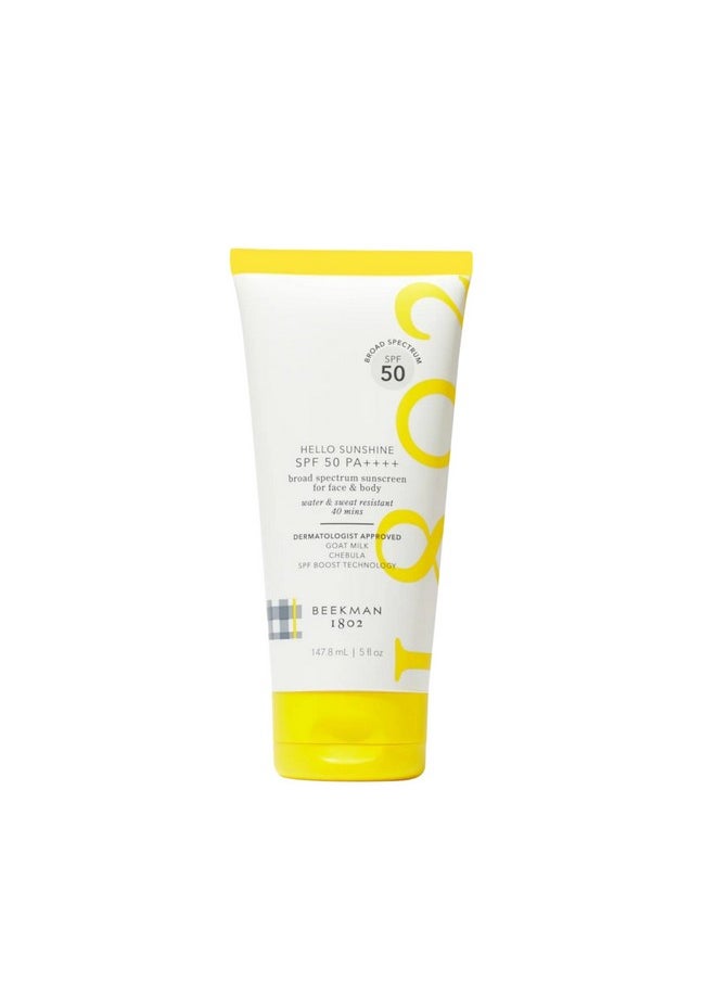 Beekman 1802 Hello Sunshine Spf 50 Pa ++++ Sunscreen For Face & Body 5.0 Fl. Oz Reduces Fine Lines & Protects Against Sun Damage Good For Sensitive Skin Cruelty Free Reef Safe  - Image 1