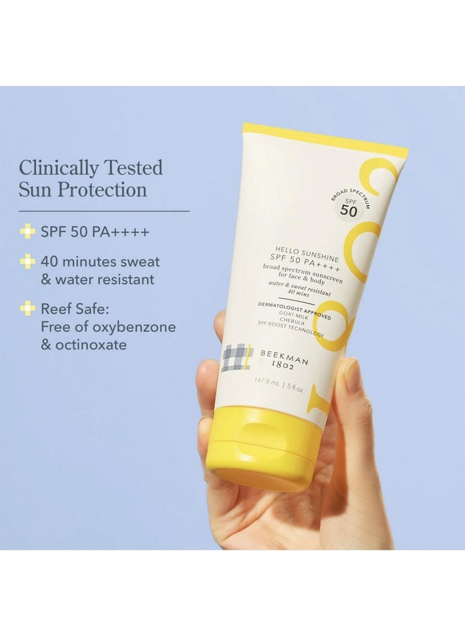 Beekman 1802 Hello Sunshine Spf 50 Pa ++++ Sunscreen For Face & Body 5.0 Fl. Oz Reduces Fine Lines & Protects Against Sun Damage Good For Sensitive Skin Cruelty Free Reef Safe  - Image 5