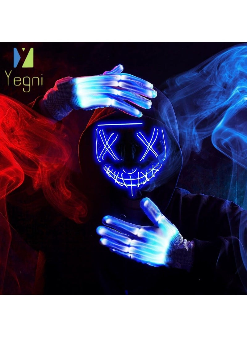 Yegni Blue two-piece luminous mask luminous gloves and V-face LED luminous mask creative party dress-up mask - Image 1