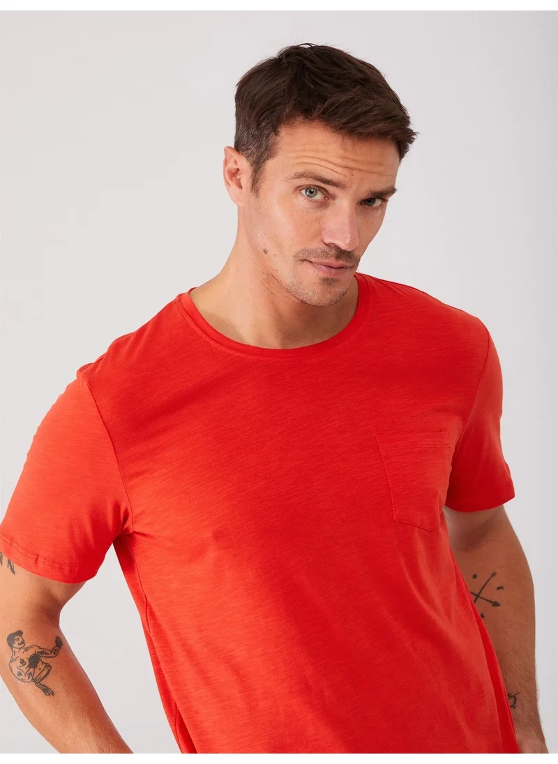 Dufy Orange Men's Slim Fit Crew Neck Tshirt