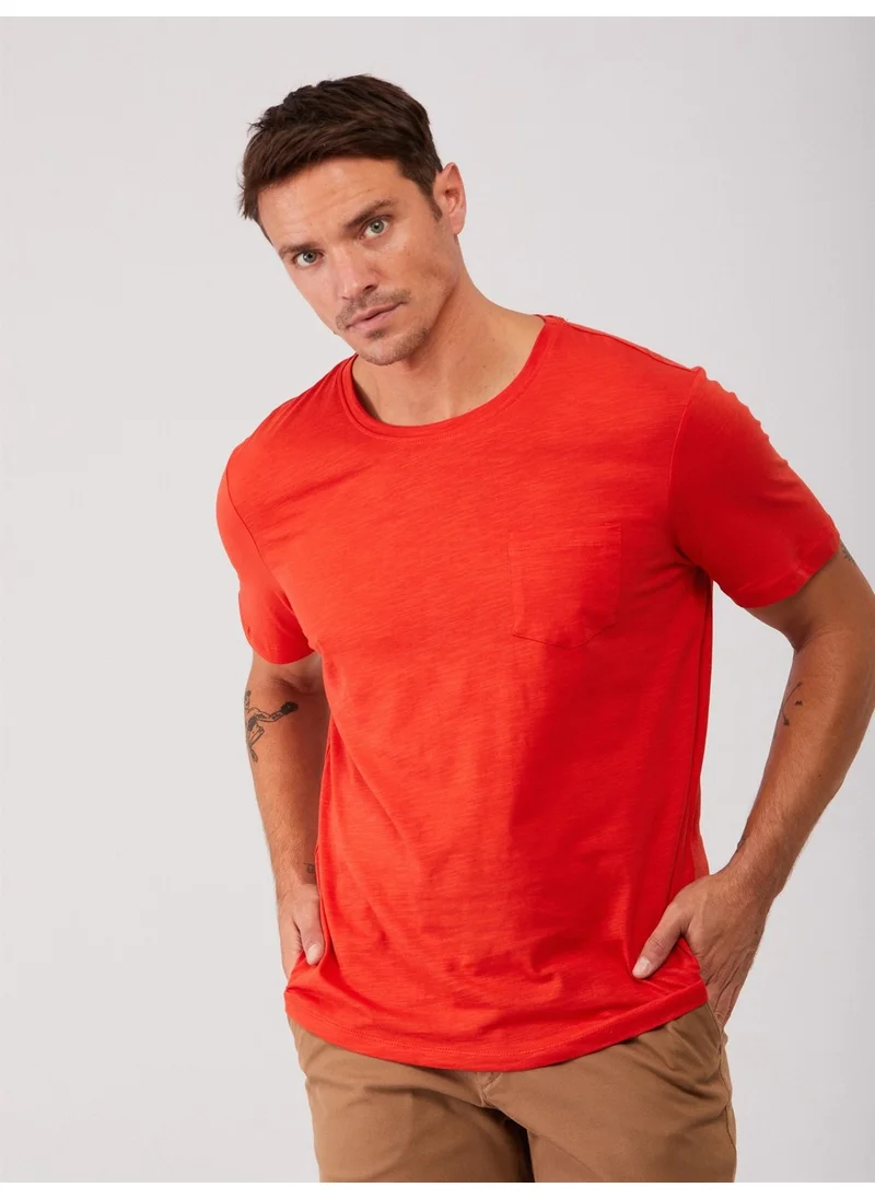 Dufy Orange Men's Slim Fit Crew Neck Tshirt