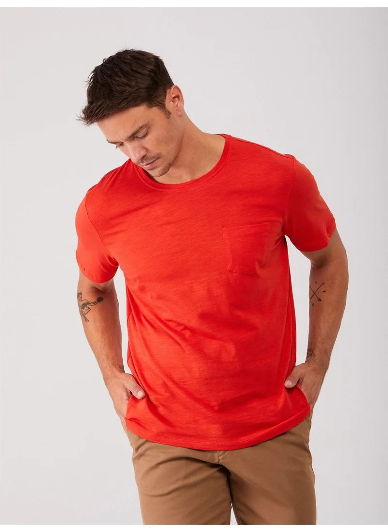 Dufy Orange Men's Slim Fit Crew Neck Tshirt