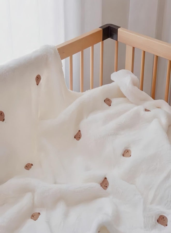 SEVDO Ultra Soft Embroidery Cozy 31”×40”, Baby Receiving Blankets for Unisex Girls Boys, Neutral Toddler Swaddle Blanket, Fluffy Infant Newborn Nuilt Crib,Cobijas para Bebe - Image 4