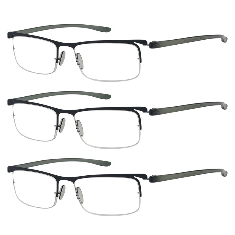 Eyekepper 3 Pairs Halfrim Reading Glasses for Men Metal Readers Black Frame 225