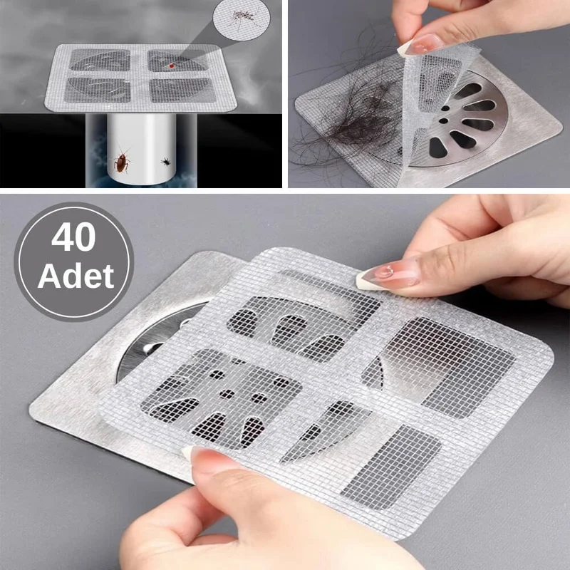 Piev Adhesive Disposable Sink Bathroom Kitchen Shower Drain Hair Hair Fluff Collector Wire Strainer 40 Pcs.