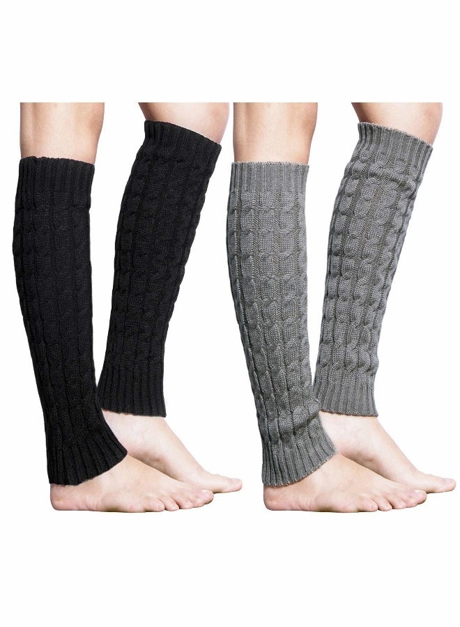 2 Pairs Women Knit Leg Warmers Winter Warm Long Boot Socks - Image 1