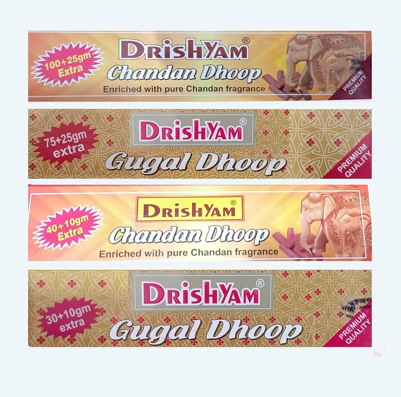Drishyam Wet Dhoop Rolls, Pack of 4,Chandan Dhoop(125+50 gm) and Gugal Dhoop(100+40gm) Total 315 Gram - Image 1