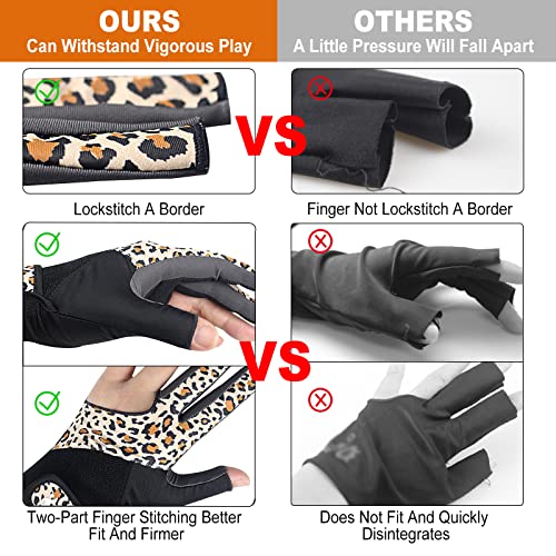 YFY Billiard Pool Gloves for Left Hand 3 Finger, Splicing Process, Snooker Cue Sport Glove Popular Sizes for Men & Women - Image 3