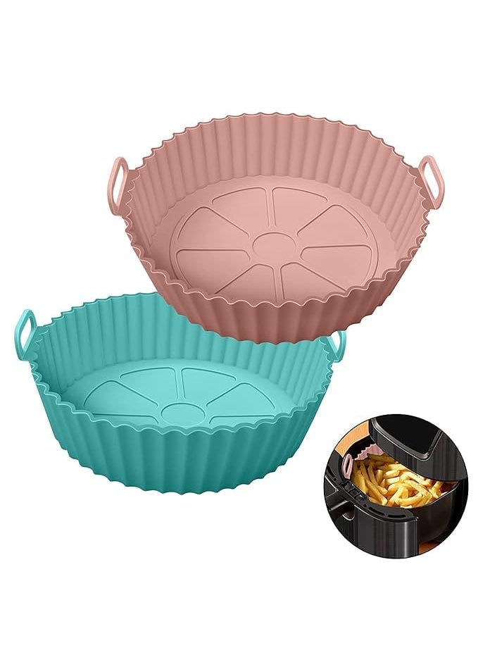 FLOBIQUE FLOBIQUE Air Fryer Liners I Round Silicone Basket Baking Tray I Pot with Ear Handles I Nonstick Reusable Heat Resistant I Air Fryer Basket I Cooking Oven Insert Accessories MulticolorPack of 2 
