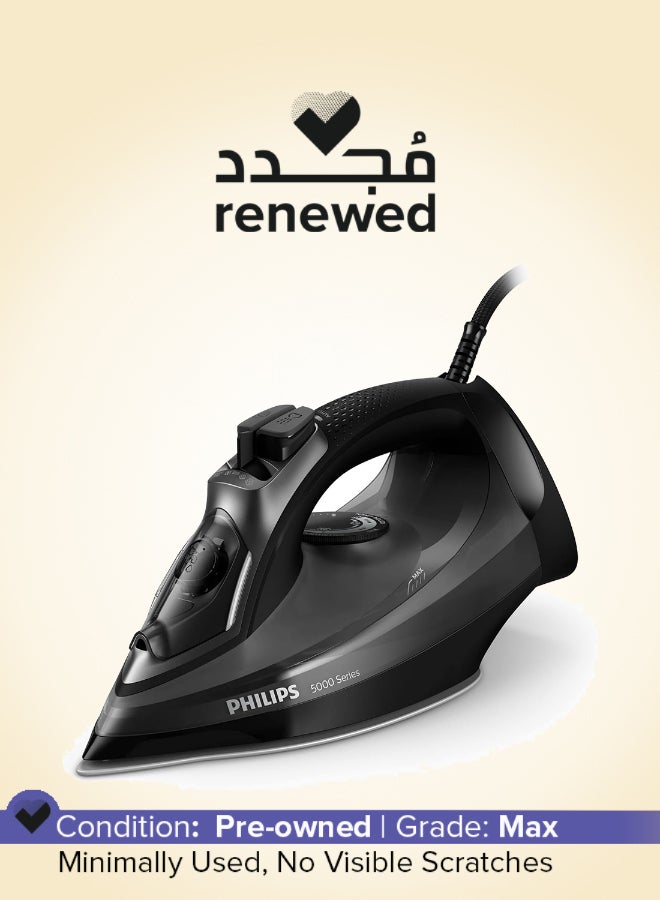 Renewed - Philips 5000 Series Steam Iron - 2600W, 200 g Steam Boost, SteamGlide Plus, 45 g/min Continuous Steam 1 kg 2600 W 5000 Series Steam Iron Black