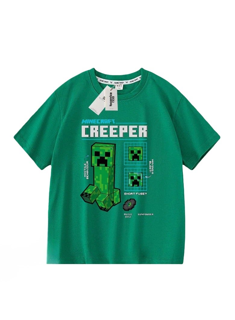 عام ماين كرافت بلوزة الصيف القطن الرجال الأطفال كبيرة قصيرة الأكمام الزاحف نصف الأكمام الأطفال تي شيرت - Image 1