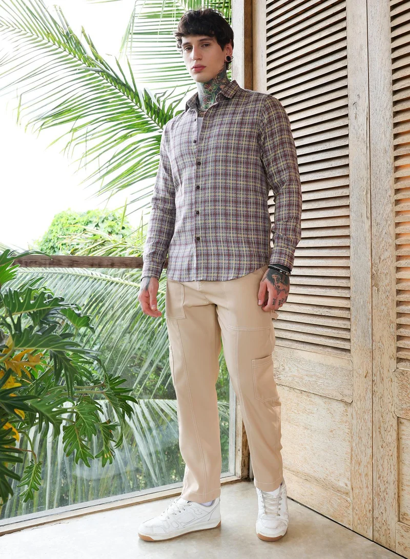 CAHOOT  Men's Coin Grey:Crimson Red Woven Contrast-Check Shirt for Men | Best Price UAE
