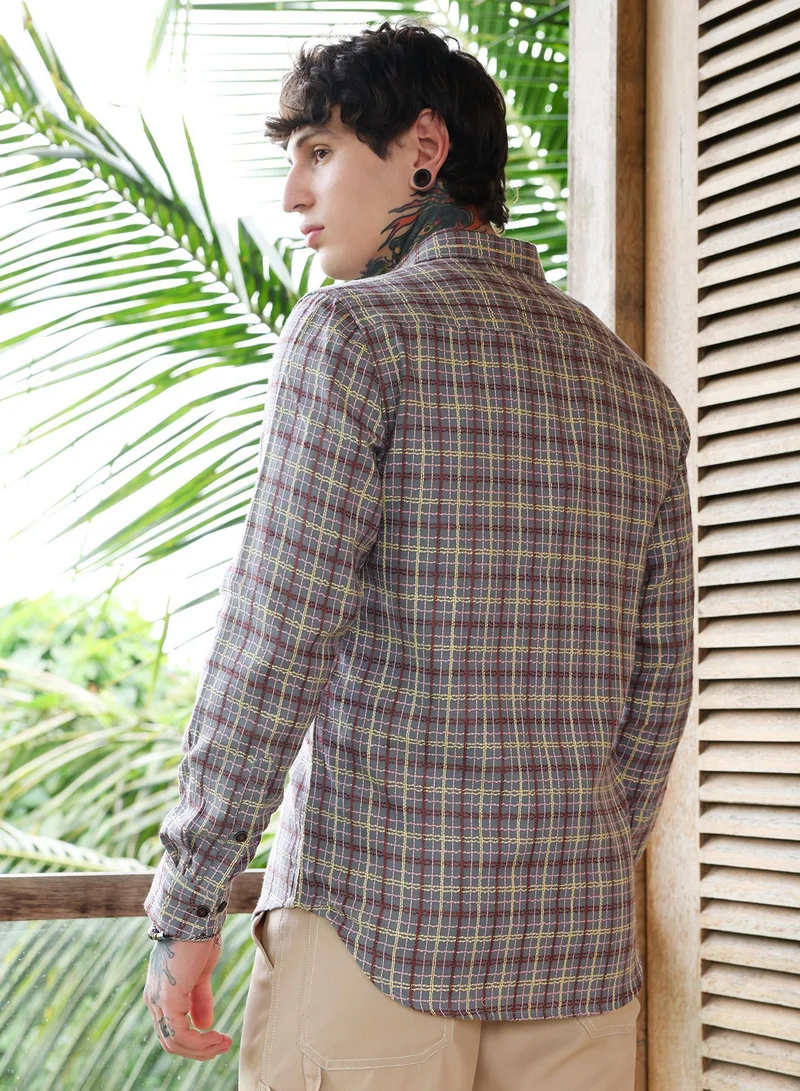 CAHOOT  Men's Coin Grey:Crimson Red Woven Contrast-Check Shirt for Men | Best Price UAE