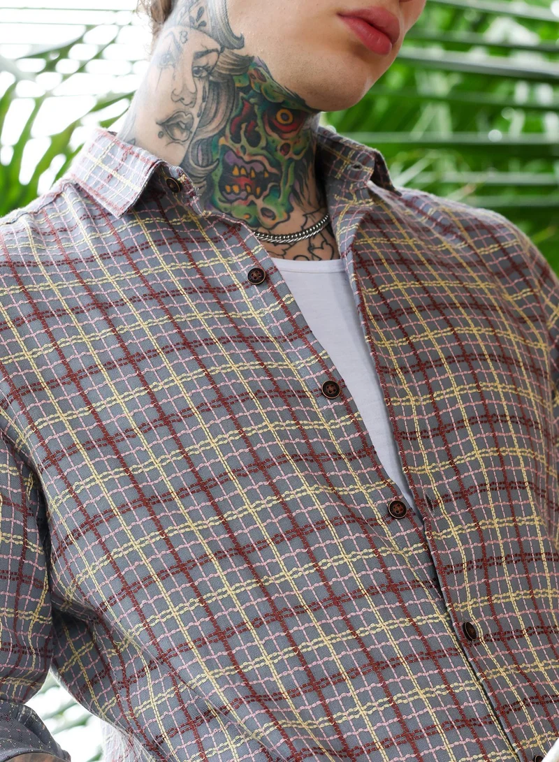 CAHOOT  Men's Coin Grey:Crimson Red Woven Contrast-Check Shirt for Men | Best Price UAE