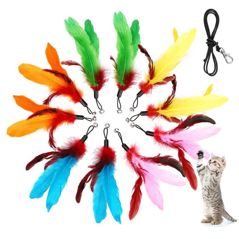 MeoHui 11PCS Cat Feather Toys Refills 10PCS Feathers and 1PC String Interactive Cat Wand Toy Replacement for Bored Indoor Adult Cats Kittens - Image 2
