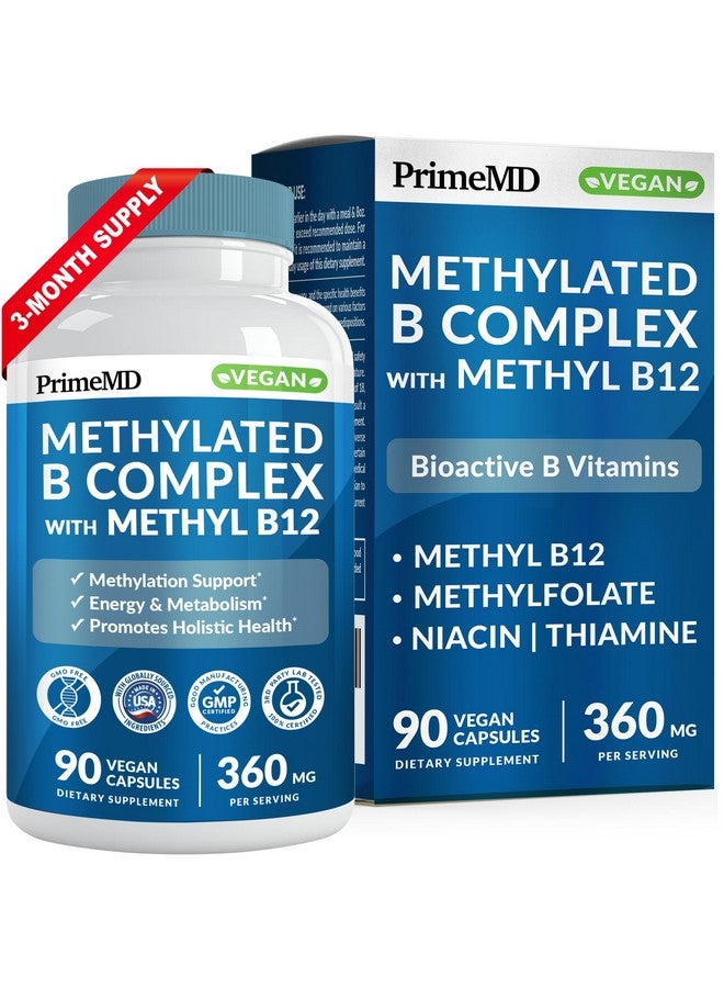 PrimeMD Methylated B Complex with Methylfolate and B12 Methylcobalamin 1000 mcg - Methylated Multivitamin for Energy, Brain Function, and Wellness - Vitamin B Complex for Men & Women (90 Servings) (Pack of 1) - Image 1