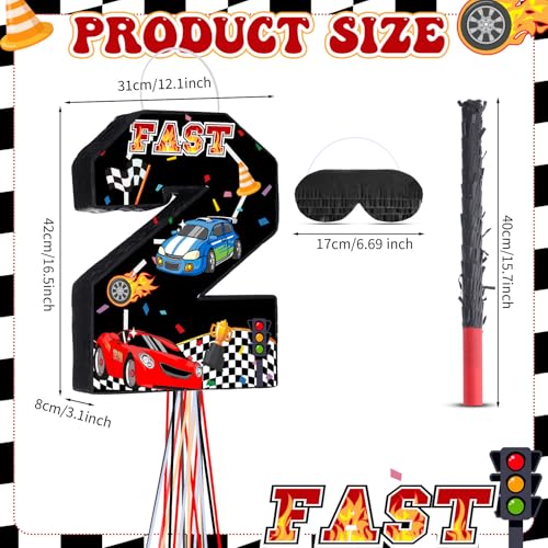 Harrycle Race Car Piata Pull String Cars Piatas for Birthday Party Decorations Number 2 3 4 5 6 with Blindfold Stick Small Red Black Racing Theme 2nd 3rd 4th 5th 6th Party SuppliesNumber 2 - Image 5