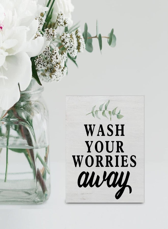 YIDOU Country Wash Your Worries Away Wood Box Sign Decor Desk Sign Bathroom Wooden Box Block Sign Rustic Home Shelf Wall Decoration - Image 5