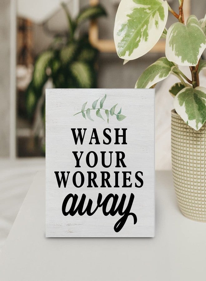 YIDOU Country Wash Your Worries Away Wood Box Sign Decor Desk Sign Bathroom Wooden Box Block Sign Rustic Home Shelf Wall Decoration - Image 4