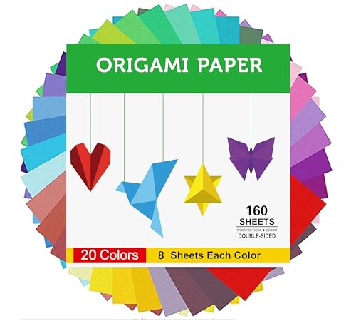 BUBU 160 Sheets Origami Paper Double Sided for Arts & Crafts 20 Vivid Colors - 6 x 6 Inch Square Easy Fold Paper for Beginner - Image 1