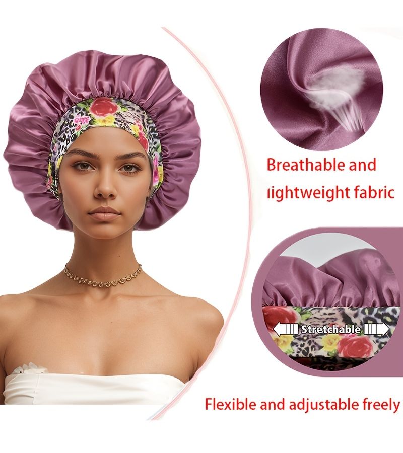 Women Large Wide Brim Sleep Cap for Straight Curly Hair Black - Image 3