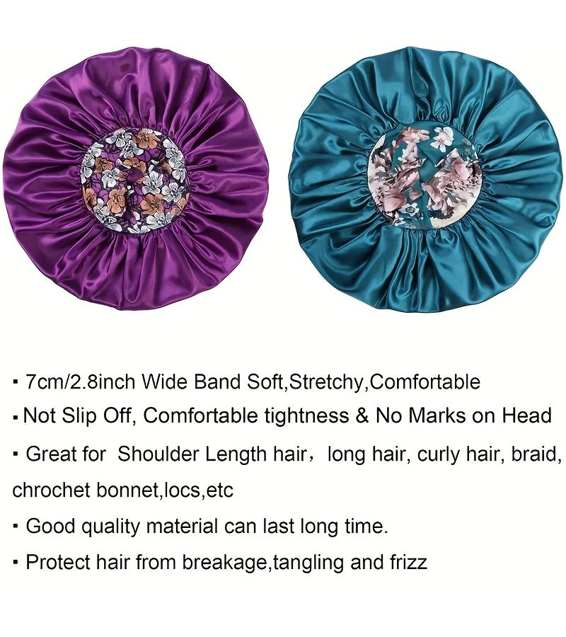 Women Large Wide Brim Sleep Cap for Straight Curly Hair Black - Image 5