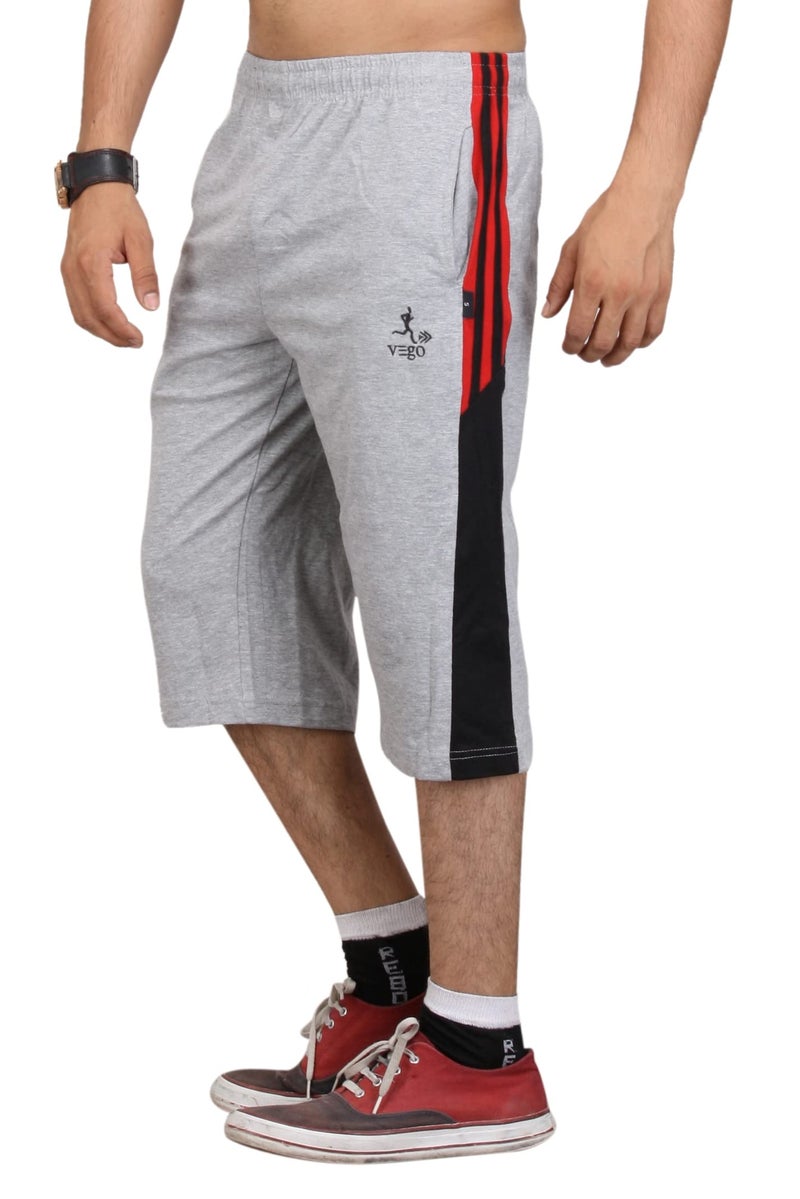 VEGO Mens Low Rise Cotton 3/4 Regular Fit Capri, Three Quarter Grey(Size:34/L) - Image 3