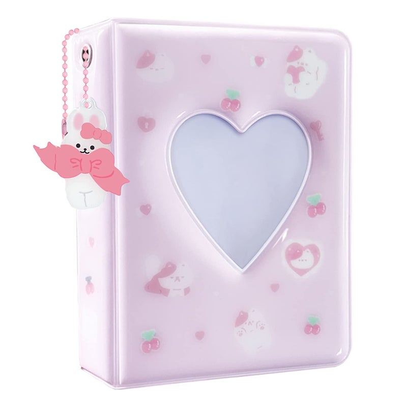 Photocard Binder 3 Inch Kpop Photocard Holder Book Cute Mini Photo Album Portable Kpop Binder Photo Card Album with Lovely Pendant for Photo Card Collection 40 Pockets Pink