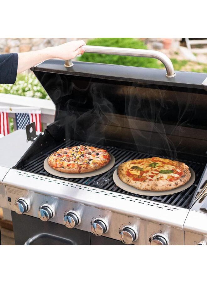 يُسلِّم حجر بيتزا للفرن والشواية بمقابض - طقم حجر خبز من الكورديرايت الطبيعي مع رف من الفولاذ المقاوم للصدأ (مقاوم لدرجة حرارة 1500 درجة فهرنهايت، دائري، كبير) - Image 4