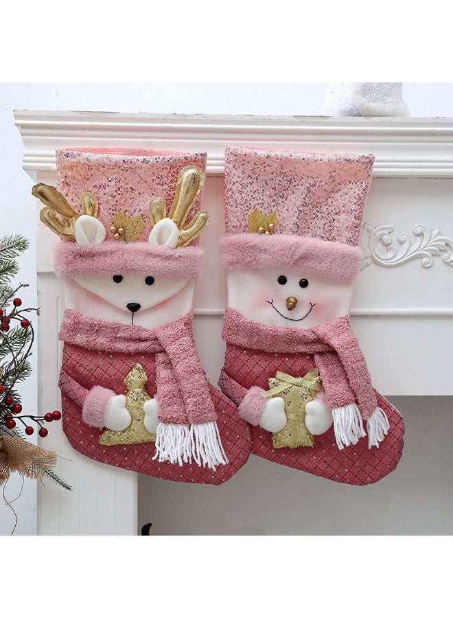 AUTOYSUR Pink Christmas Stockings 3 Packs 16 Inch Xmas Stocking Sparkling Sequined Cuff with Santa/Snowman/Reindeer Dolls for Kids Family Fireplace Holiday Christmas Party Decorations - Image 3