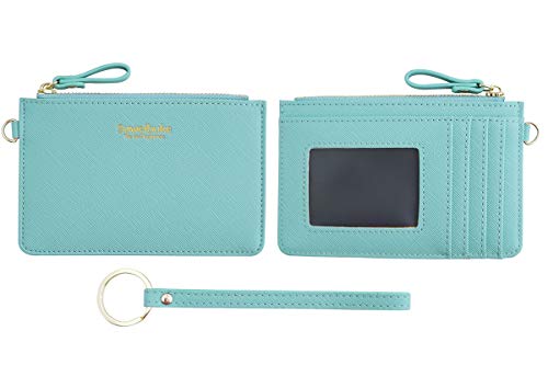 Aiyo Nice Women Slim RFID Card Case Holder Wristlet Zip ID Case Wallet Small Leather Wallet Coin Purse with Keychain (Light Green) - Image 4