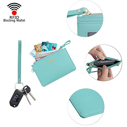 Aiyo Nice Women Slim RFID Card Case Holder Wristlet Zip ID Case Wallet Small Leather Wallet Coin Purse with Keychain (Light Green) - Image 5
