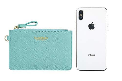 Aiyo Nice Women Slim RFID Card Case Holder Wristlet Zip ID Case Wallet Small Leather Wallet Coin Purse with Keychain (Light Green) - Image 3