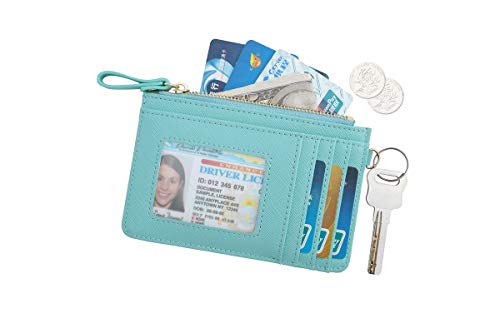 Aiyo Nice Women Slim RFID Card Case Holder Wristlet Zip ID Case Wallet Small Leather Wallet Coin Purse with Keychain (Light Green) - Image 2
