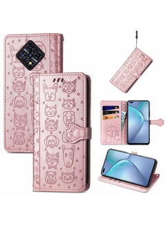 HuHa Case Cover For For Infinix Zero 8 Cat and Dog Embossed Horizontal Flip Phone Leather Case with Holder & Card Slot & Wallet & Lanyard(Rose Gold) 